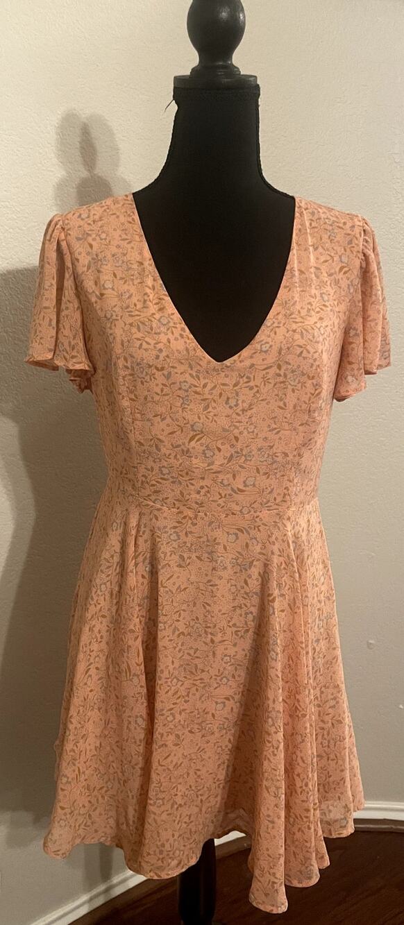 Urban Outfitters Kimchi Blue Pink Floral V Neck Flutter Sleeve Mini Dress sz 6